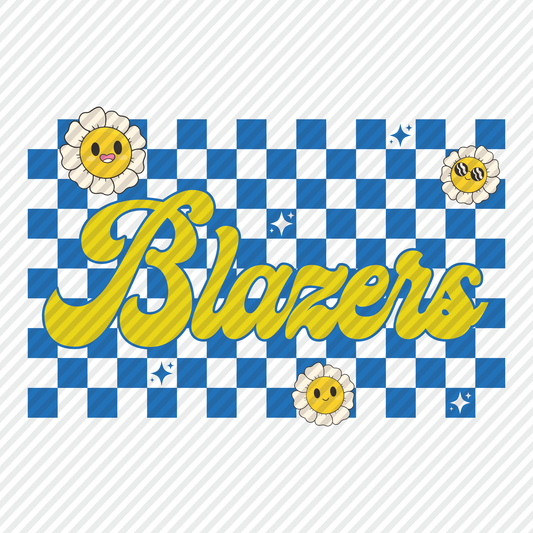 Blazers retro checkerboard graphic - blue/yellow