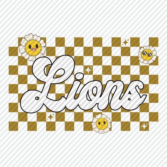 Lions retro checkerboard graphic