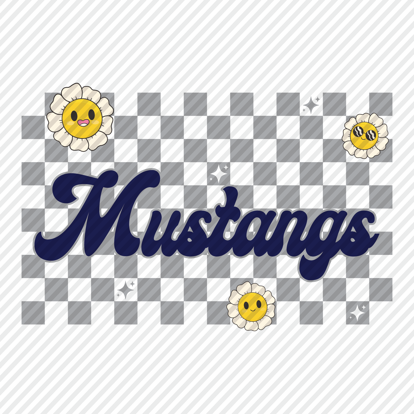 Mustangs retro checkerboard graphic - grey/navy