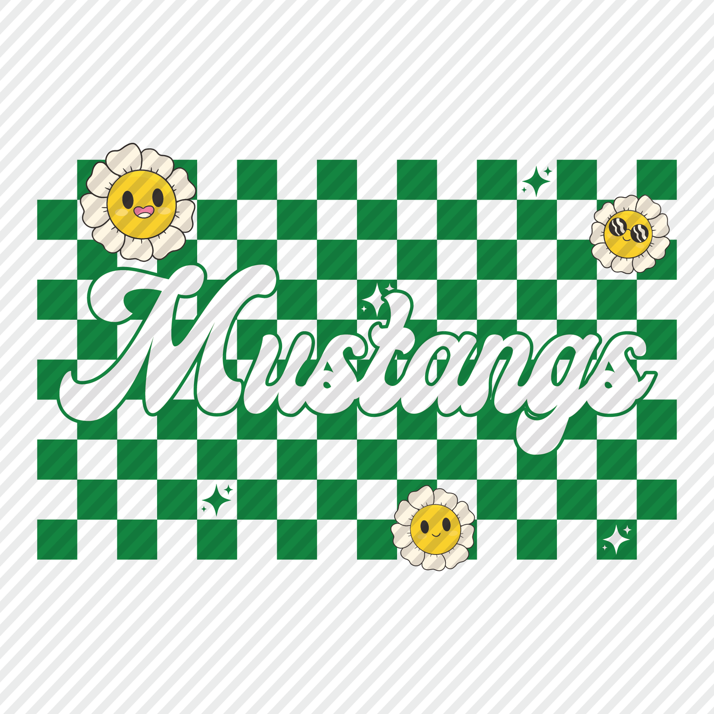 Mustangs retro checkerboard graphic - white/green