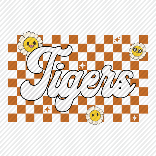 Tigers retro checkerboard graphic