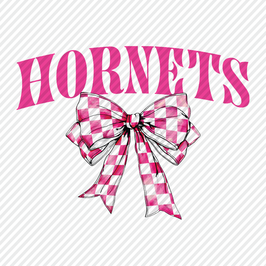 Pink Checkered Bow - Hornets