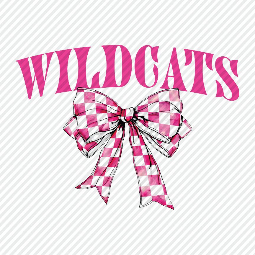 Pink Checkered Bow - Wildcats