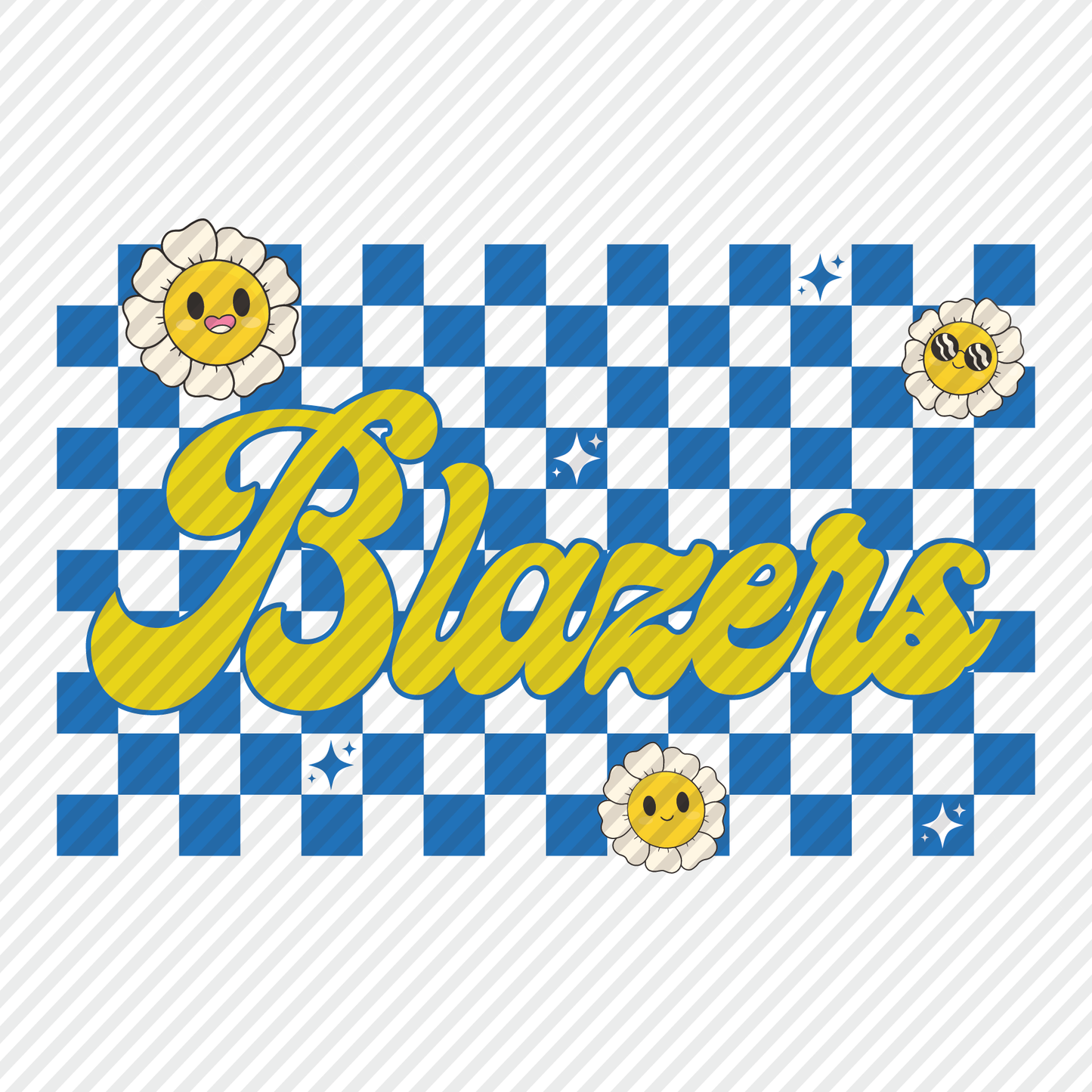 Blazers retro checkerboard graphic - blue/yellow