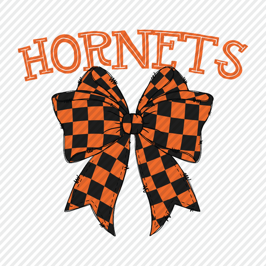 School Color Checkered Bow - Hornets
