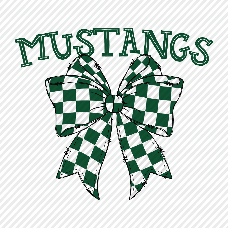 School Color Checkered Bow - Mustangs (green)