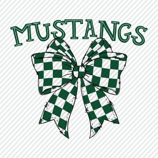 School Color Checkered Bow - Mustangs (green)