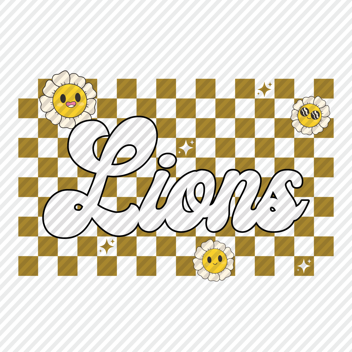 Lions retro checkerboard graphic