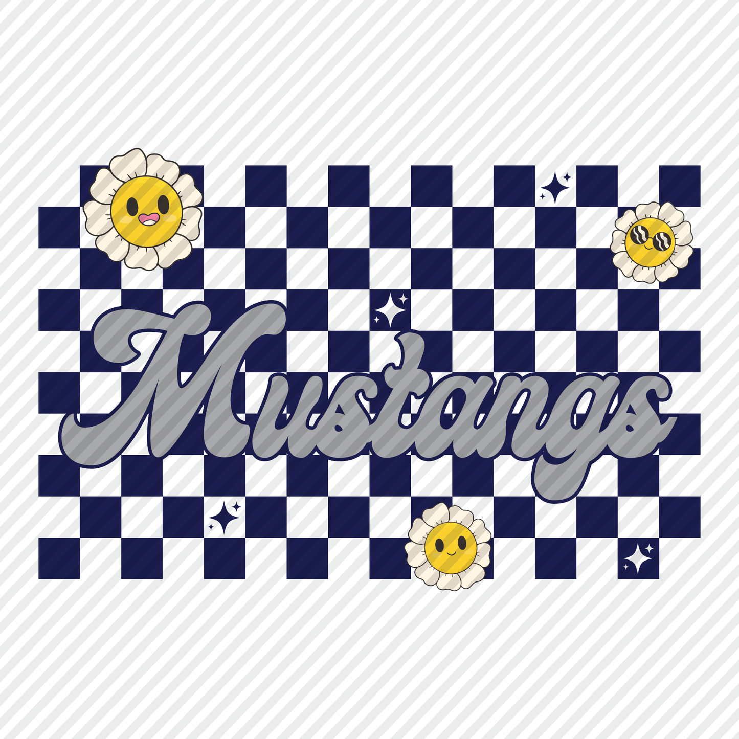 Mustangs retro checkerboard graphic - navy/grey