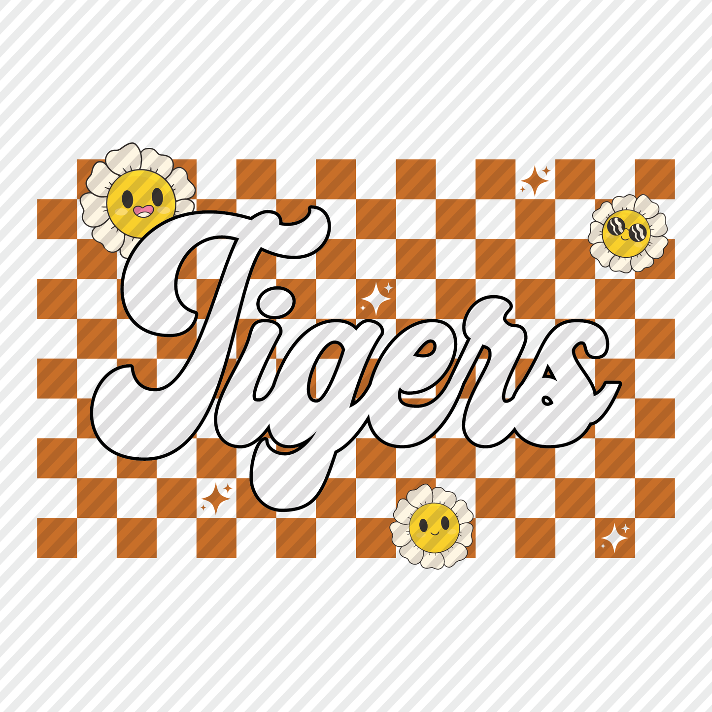 Tigers retro checkerboard graphic