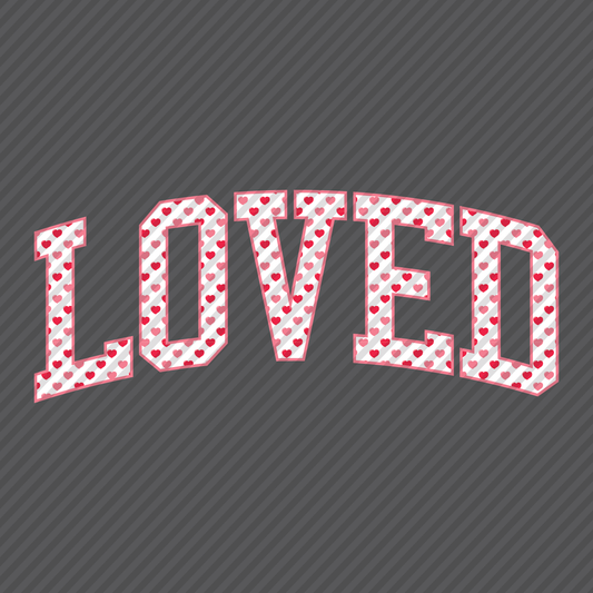 Loved arched in white w/pink hearts