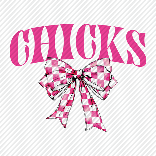 Pink Checkered Bow - Chicks