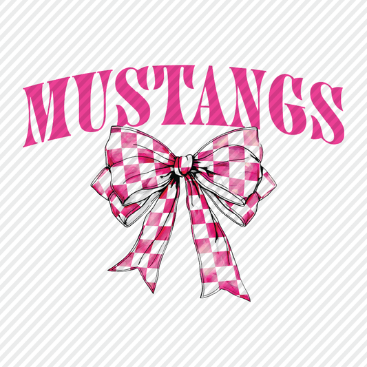 Pink Checkered Bow - Mustangs