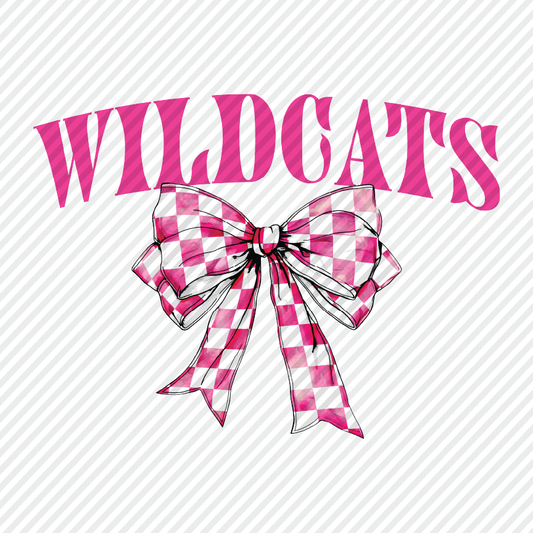 Pink Checkered Bow - Wildcats