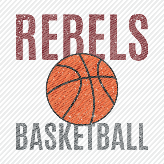 Rebels Basketball in tinsel glitter graphic