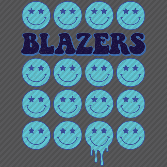Blazers in Blue with retro smiley faces
