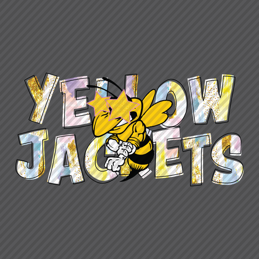 Yellowjackets mascot with star eyes